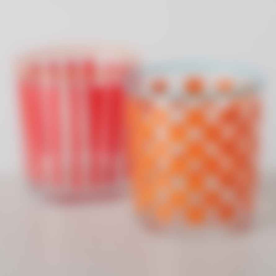 &Quirky Colour Pop Geo Drinking Glass / Candle Pot : Orange or Red