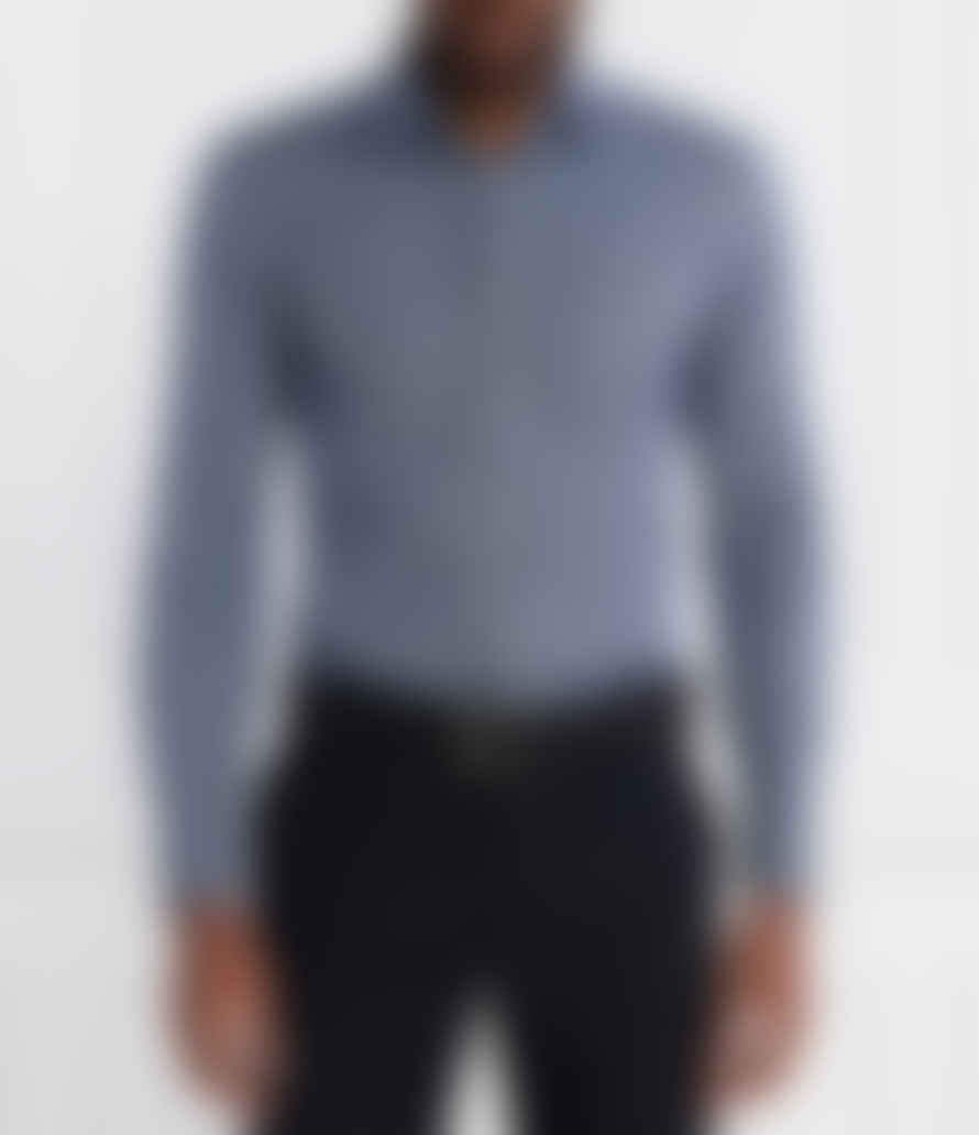 Hugo Boss H-Hank-Kent Dark Blue Patterned Slim Fit Shirt In Stretch Cotton 50510204 404
