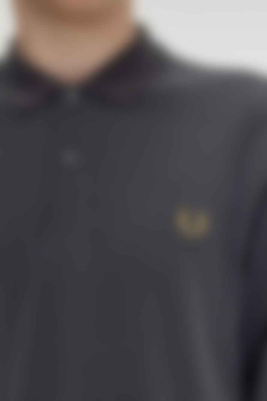 Fred Perry Long-Sleeved Plain Polo Shirt (Anchor Grey/Dark Caramel)