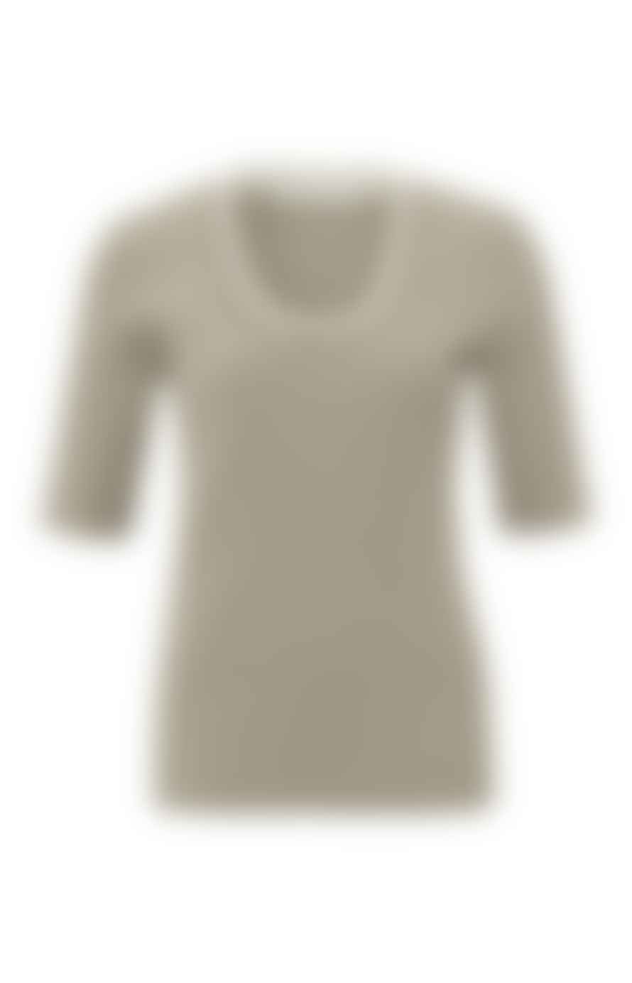 Yaya Ribbed Sweater With Round Neck In A Slim Fit - Aluminium Beige