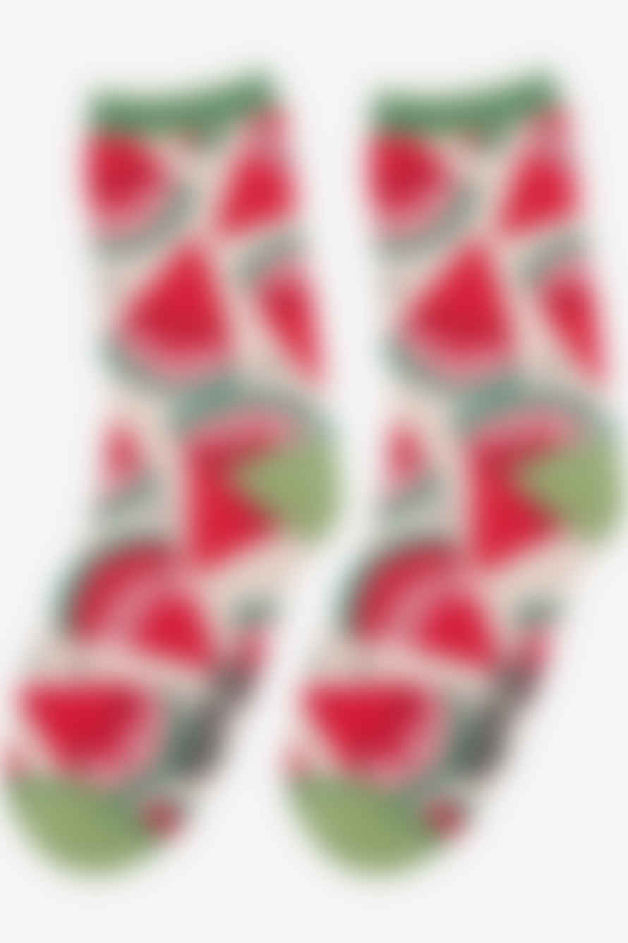 Miss Shorthair Sock Talk - Women's Bamboo Socks | Cream & Red Watermelon
