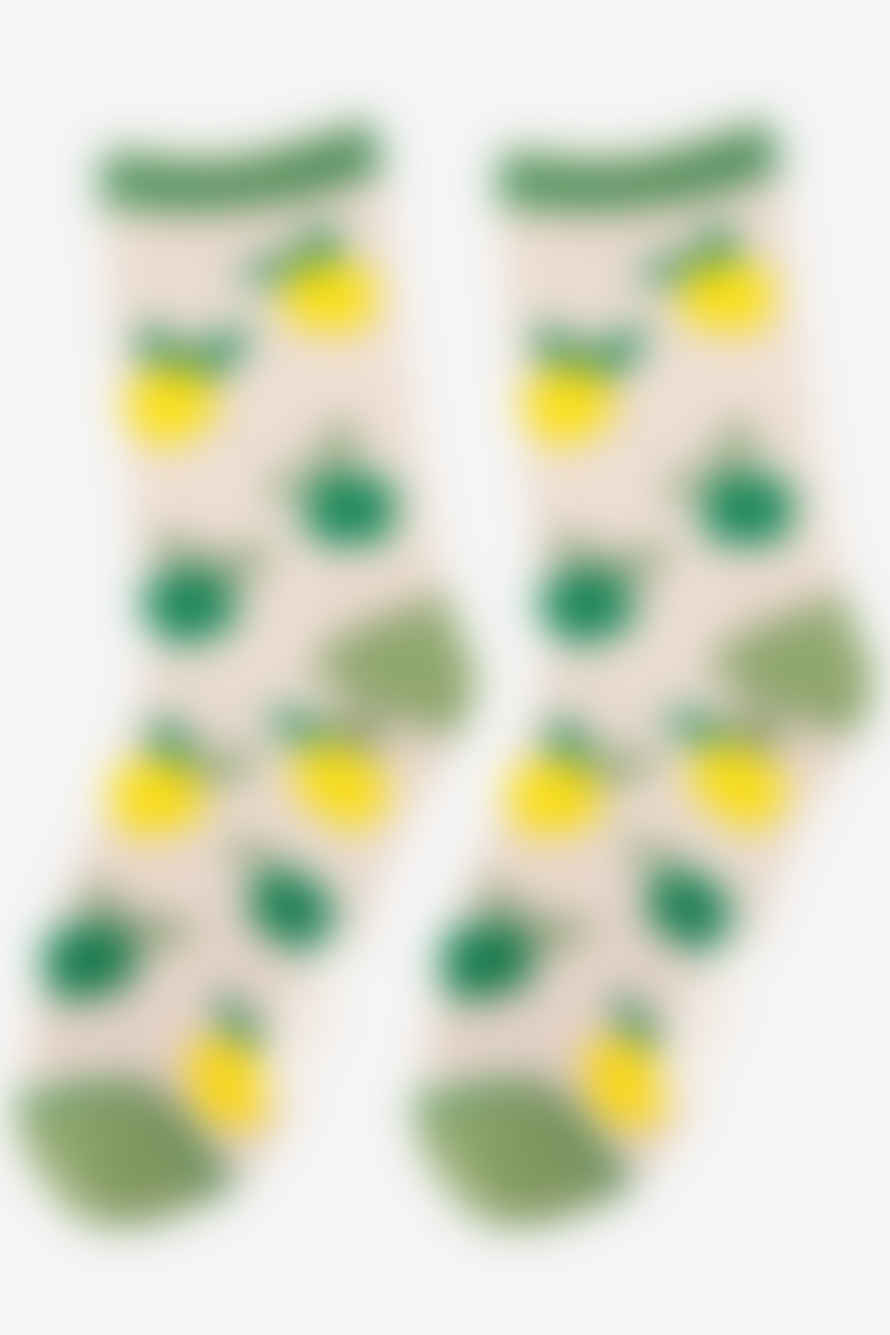 Miss Shorthair Sock Talk - Women's Bamboo Socks | Cream & Green Lemon & Lime