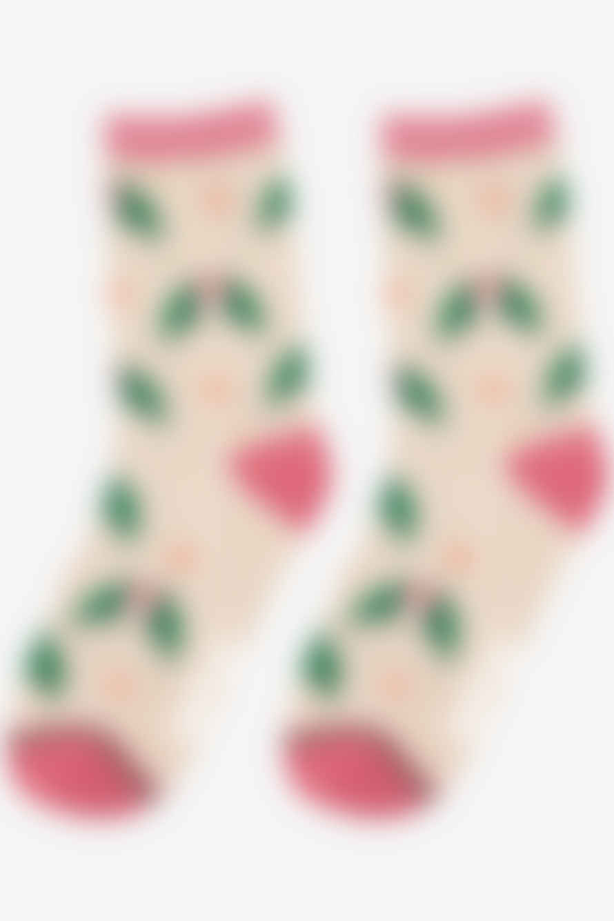 Miss Shorthair Sock Talk - Women's Bamboo Socks | Cream & Green Lovebird