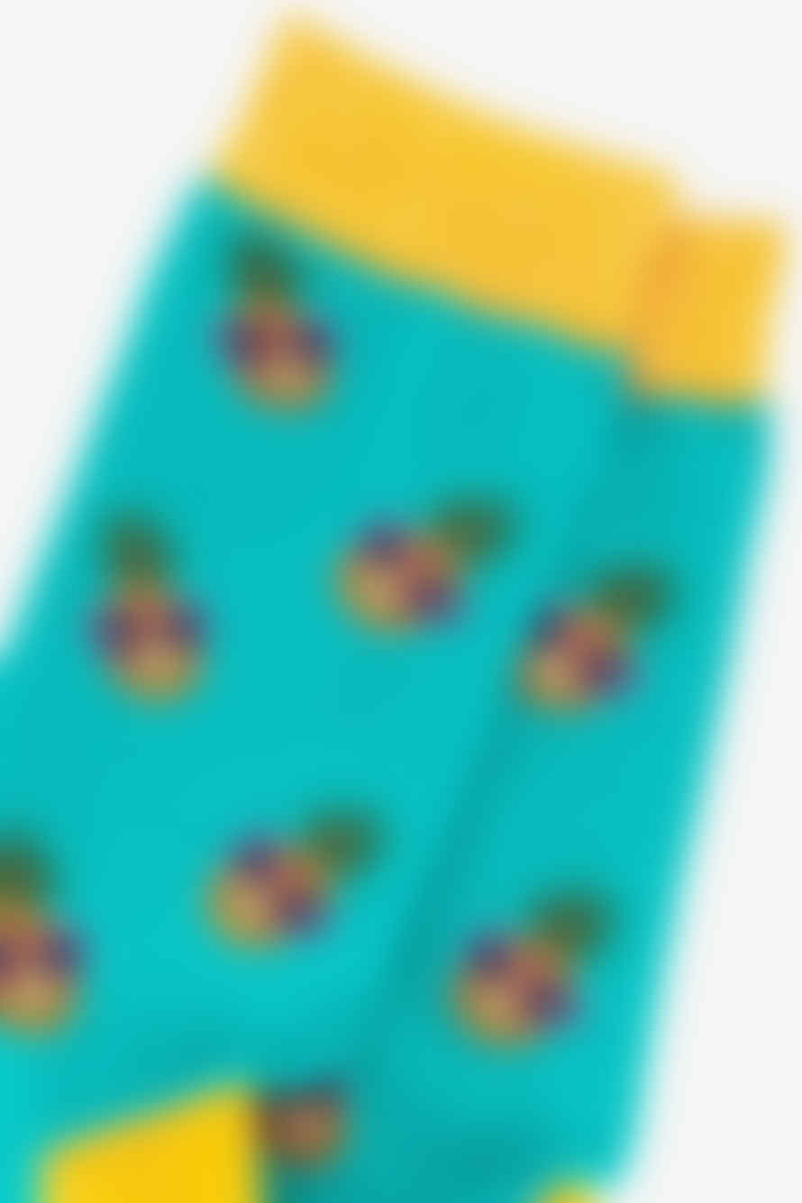 Miss Shorthair Sock Talk - Men's Bamboo Socks | Blue & Yellow Pineapple In Sunglasses