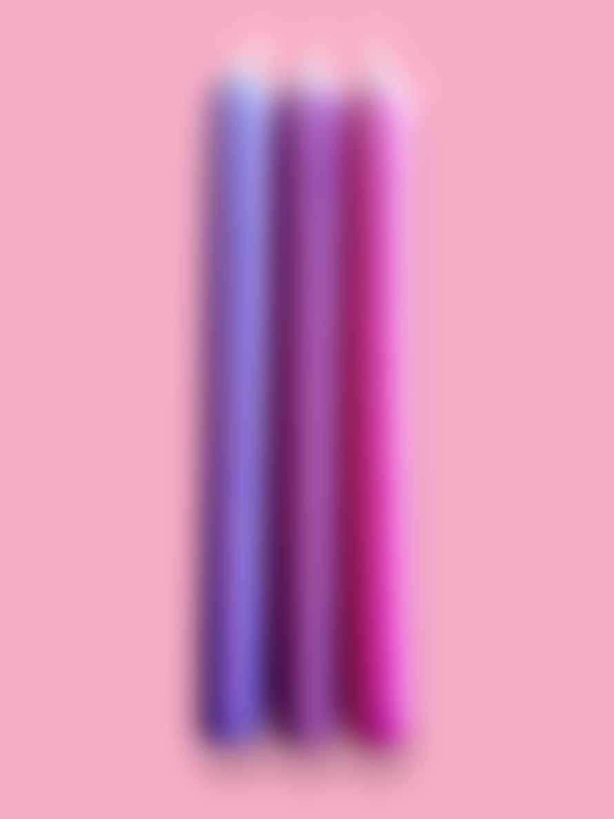 The Colour Emporium Purple Pinstripes Dip Dye Dinner Candles Trio