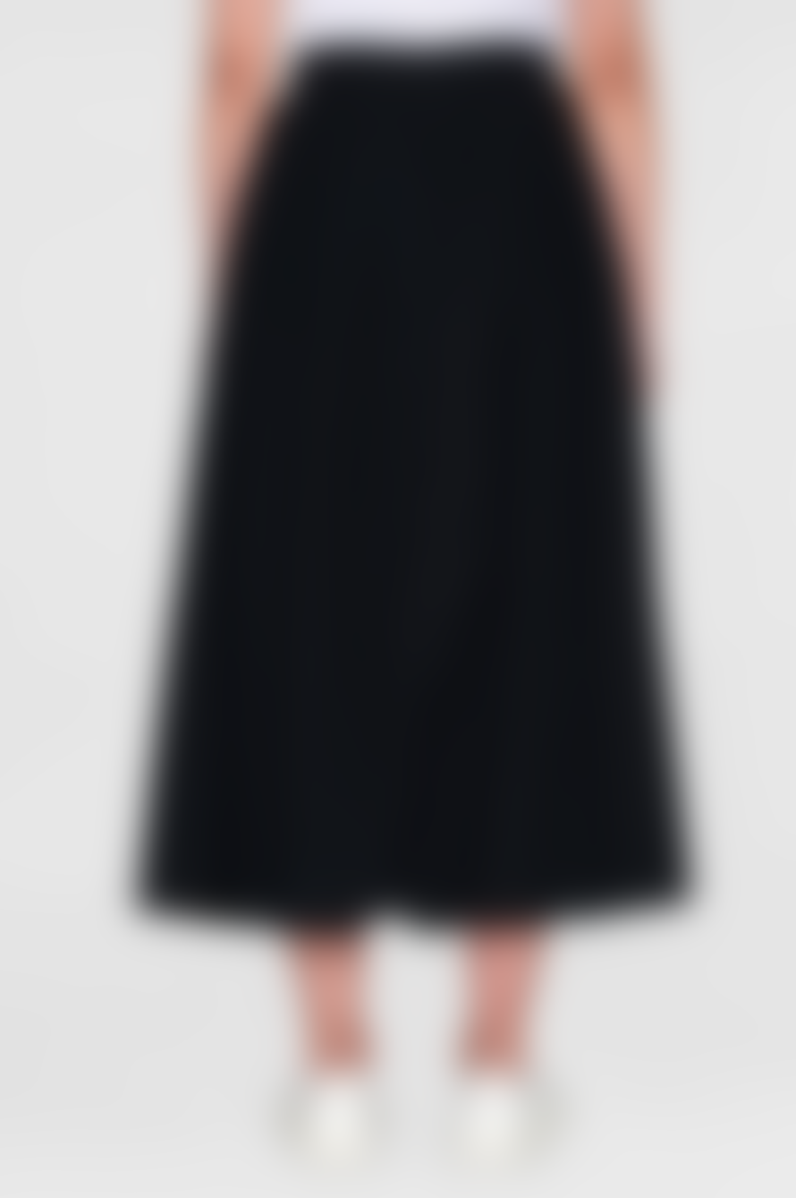 Knowledge Cotton Poplin Pleated Black Jet Skirt