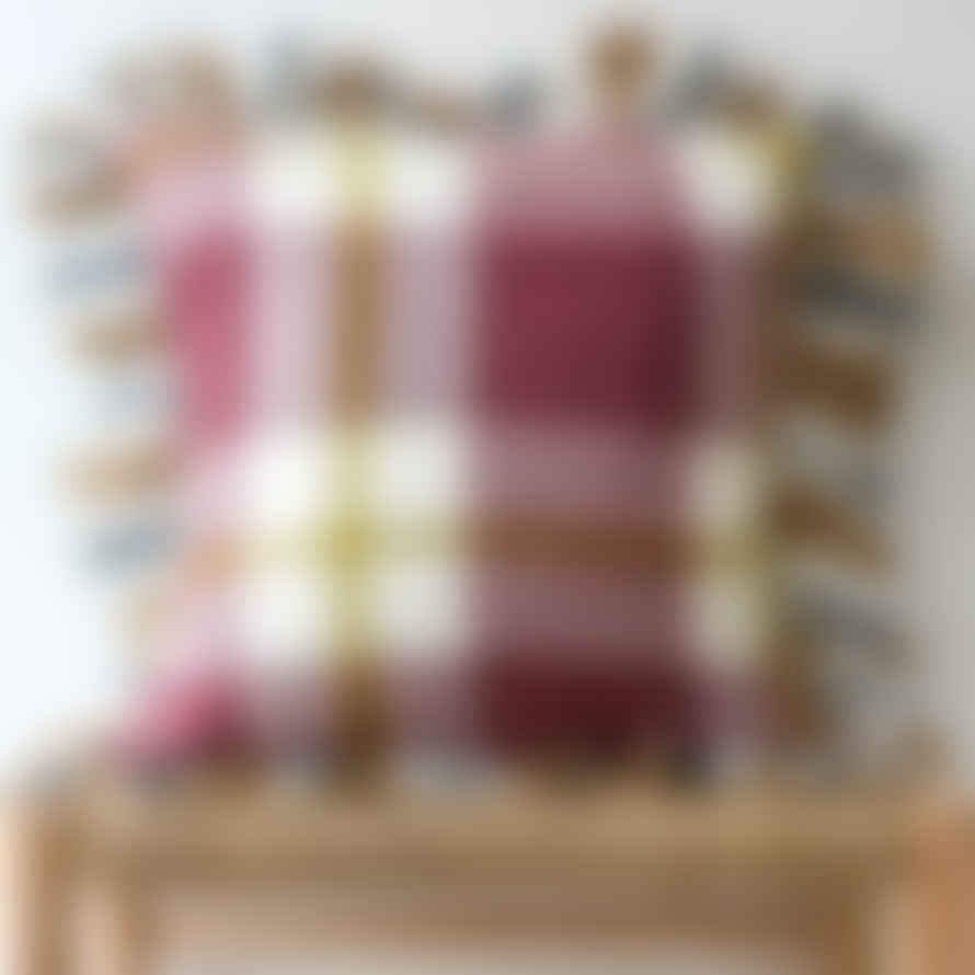 Society of Wanderers Plum Check Linen Cushion Cover with Ruffle