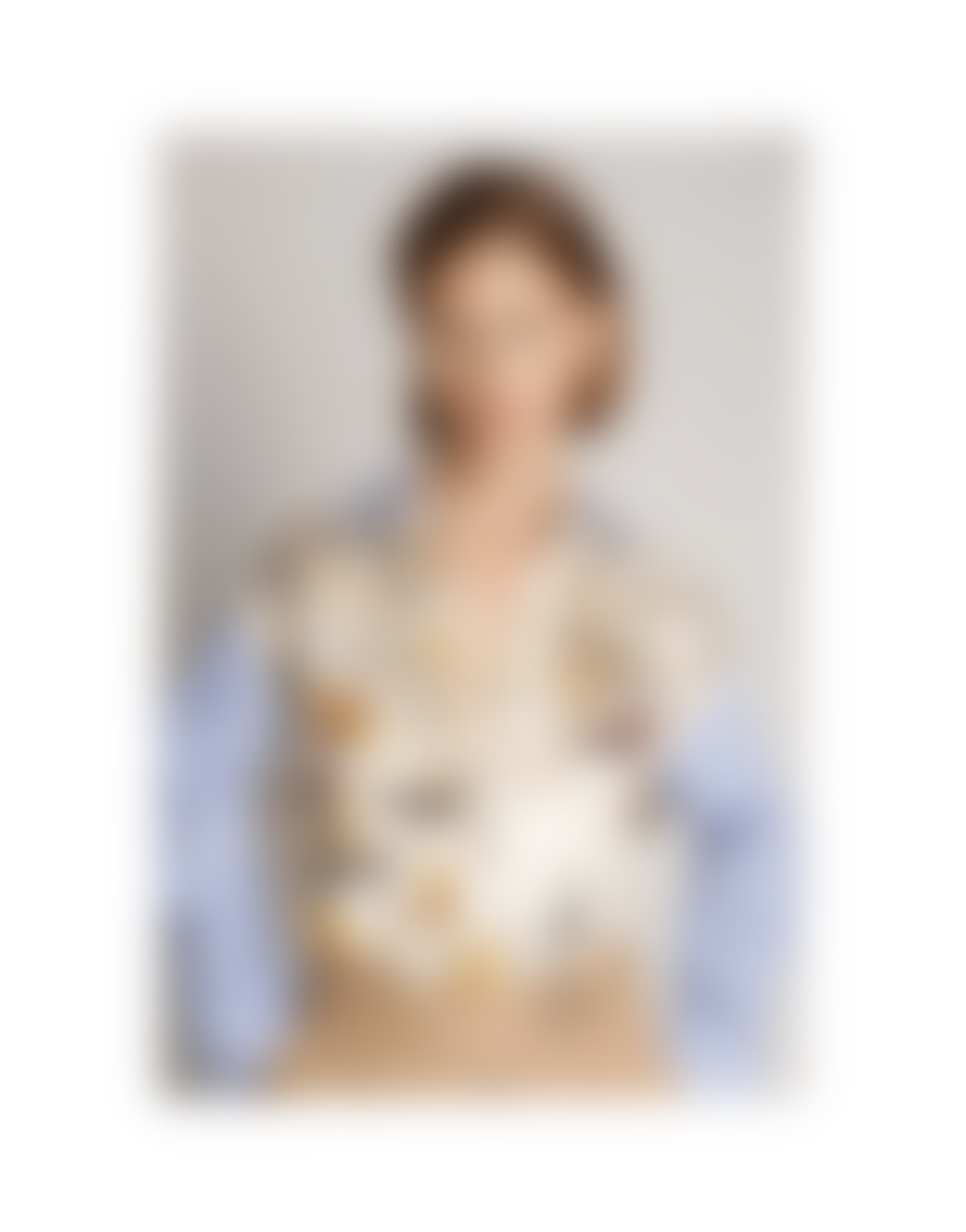 Munthe Munthe Morocco Floral Print Stripe Sleeve Shirt Col: Blue/cream Multi,
