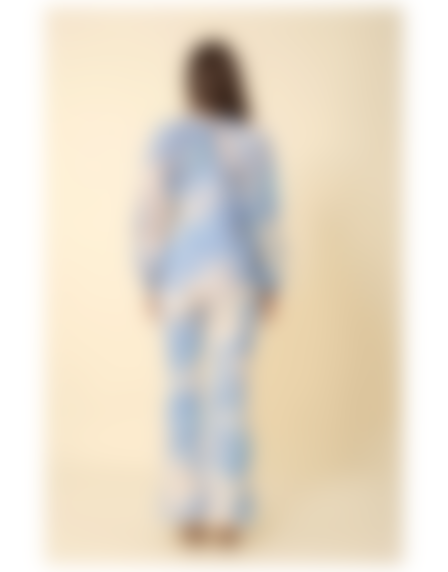 HALEBOB Halebob Blue Geometric Print V Neck Button Long Sleeve Blouse Size: M,