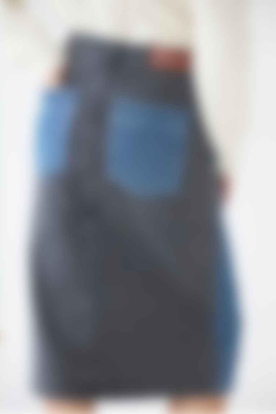 Stella Nova Denim Midi Skirt In Black And Blue