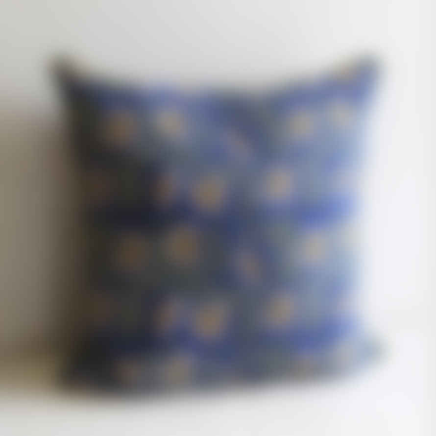 Aryas World 'chakri' Blue Block Print Cotton Cushion Cover With Piping, 50 X 50 Cm