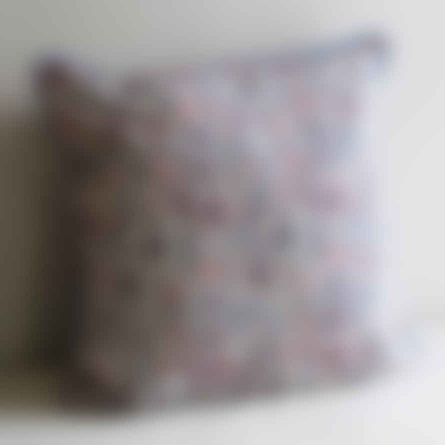 Aryas World 'rukmani' Blue & Pink Block Print Cotton Cushion Cover With Piping, 50 X 50 Cm