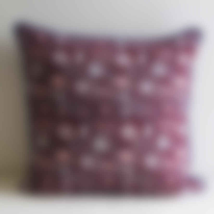 Aryas World 'rukmani' Plum Block Print Cotton Cushion Cover With Piping, 50 X 50 Cm