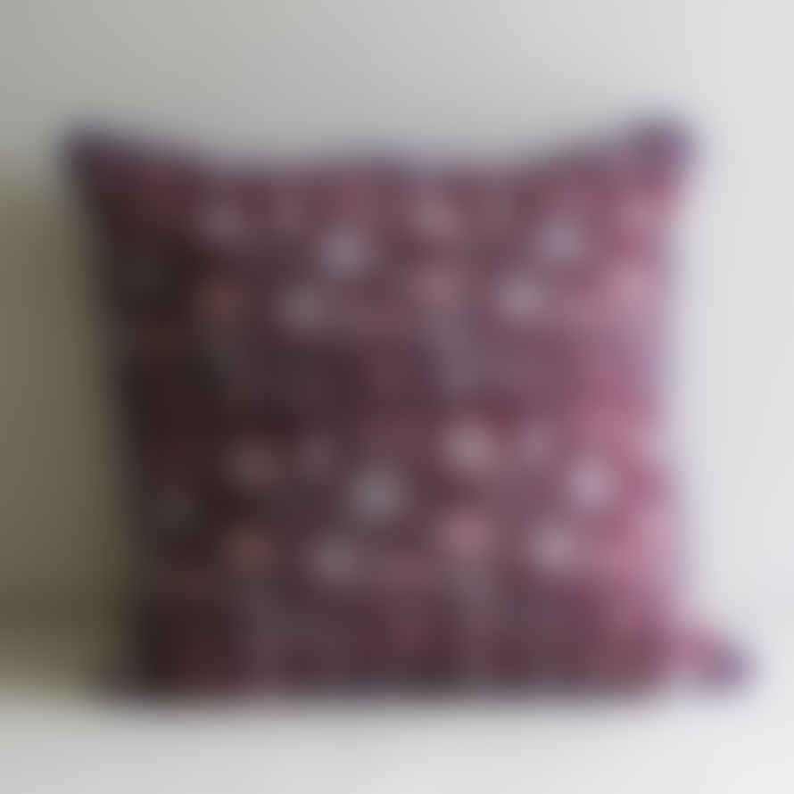 Aryas World 'rukmani' Plum Block Print Cotton Cushion Cover With Piping, 50 X 50 Cm