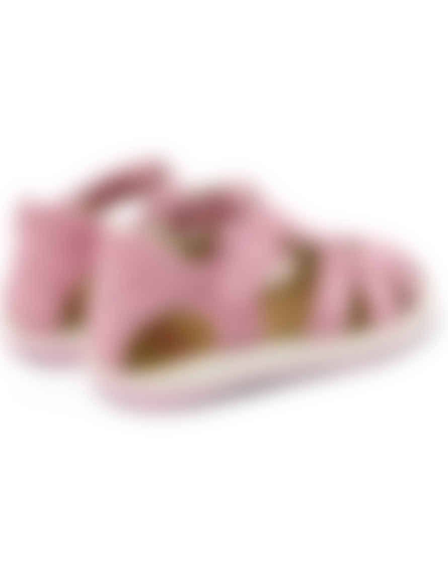 Camper : Bicho Girls Velcro Closed Toe Sandals - Metallic Pink Leather