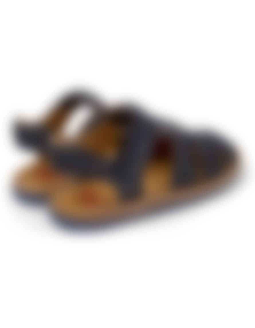 Camper : Bicho Kids Velcro Closed Toe Sandals - Navy Blue Leather