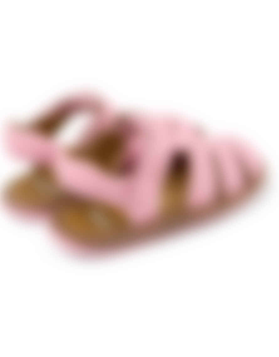 Camper : Bicho Girls Velcro Closed Toe Sandals - Pink Leather