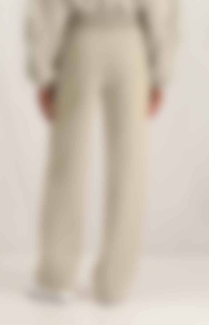 Yaya Jersey Wide Leg Trousers With Elastic Waist And Seam Details | White Pepper Beige