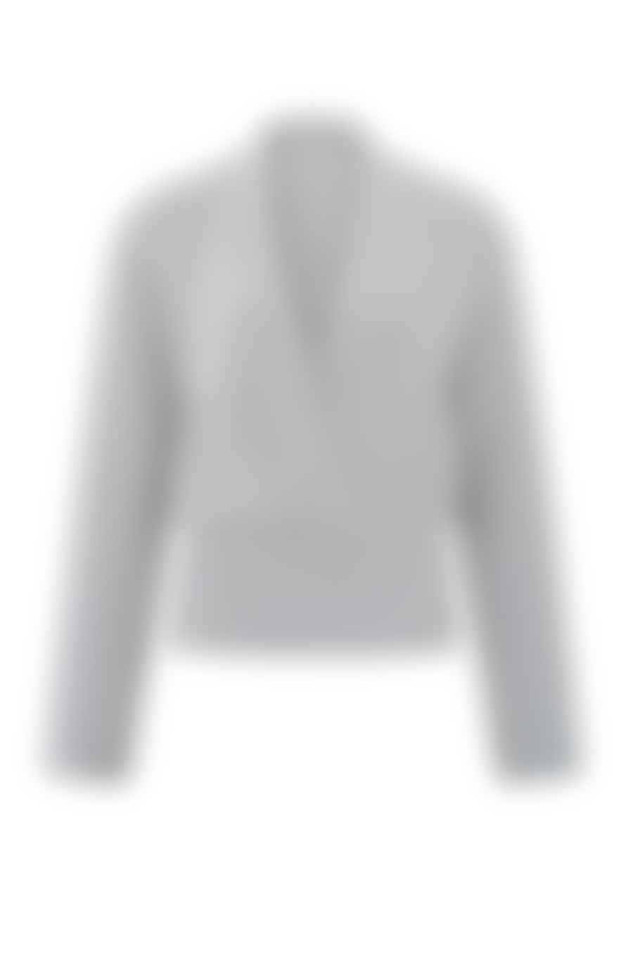Yaya Cropped Wrap Sweater Wide Sleeves | Harbor Mist Grey