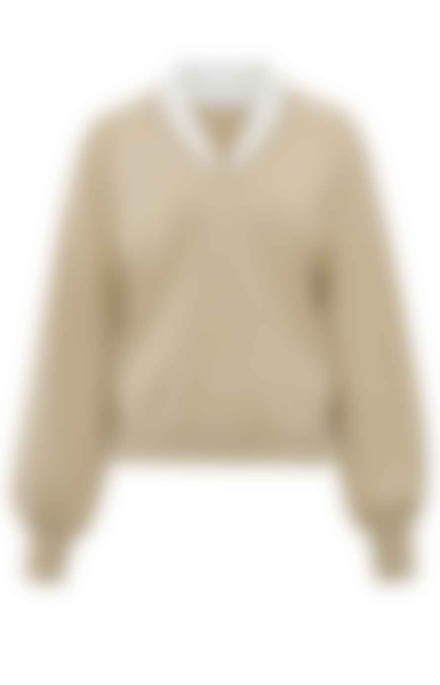 Yaya V-neck With Woven Detail Sweater Ls | White Pepper Beige