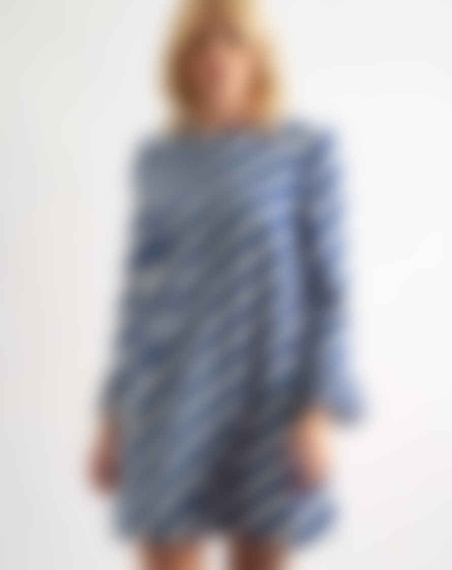 Louche London Louche - Megann Pleat Cuff Mini Dress - Blue Diagonal Lines