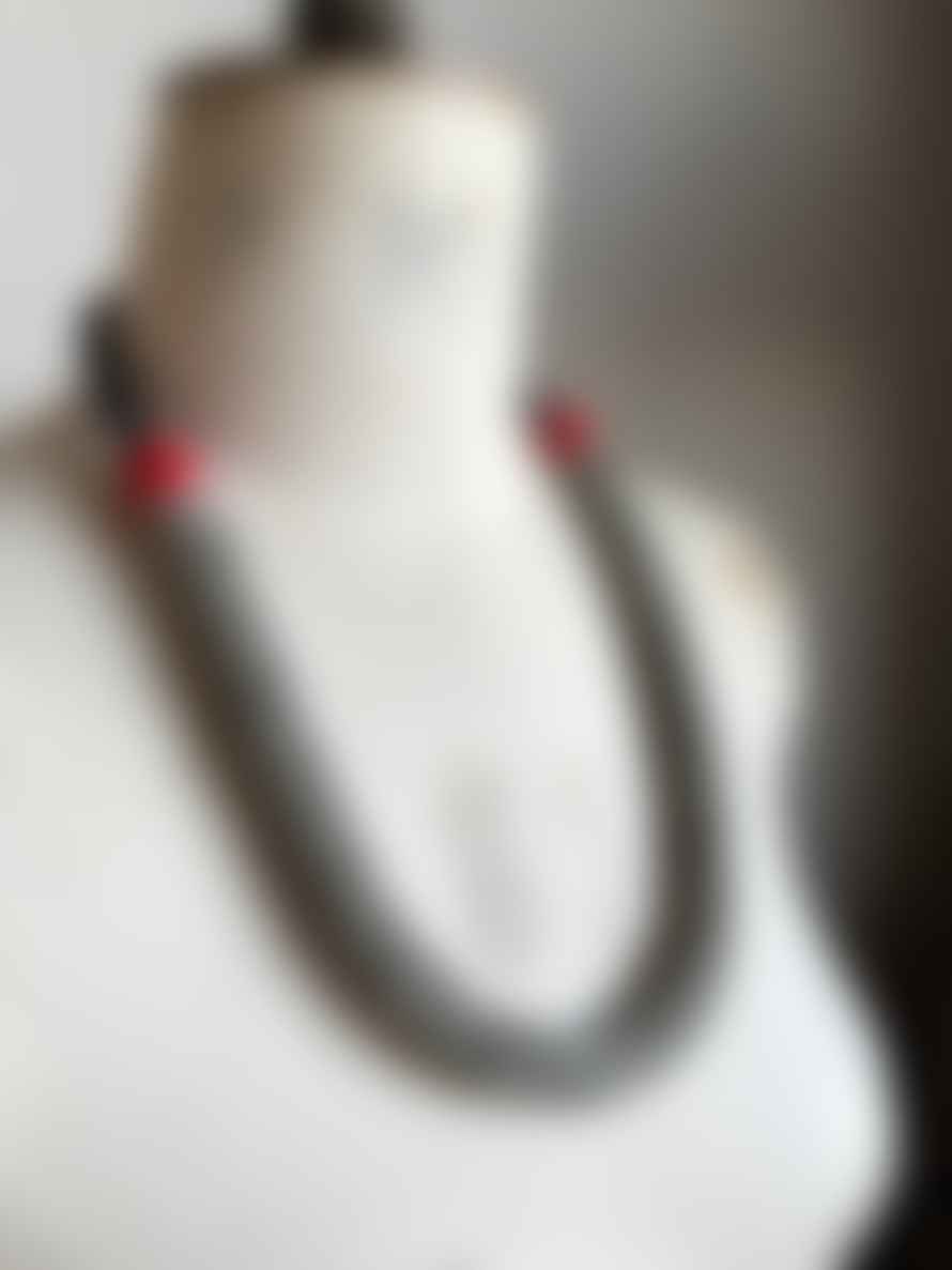 Lynsey Walters Velvet Edge Necklace Black/white/red Stripe