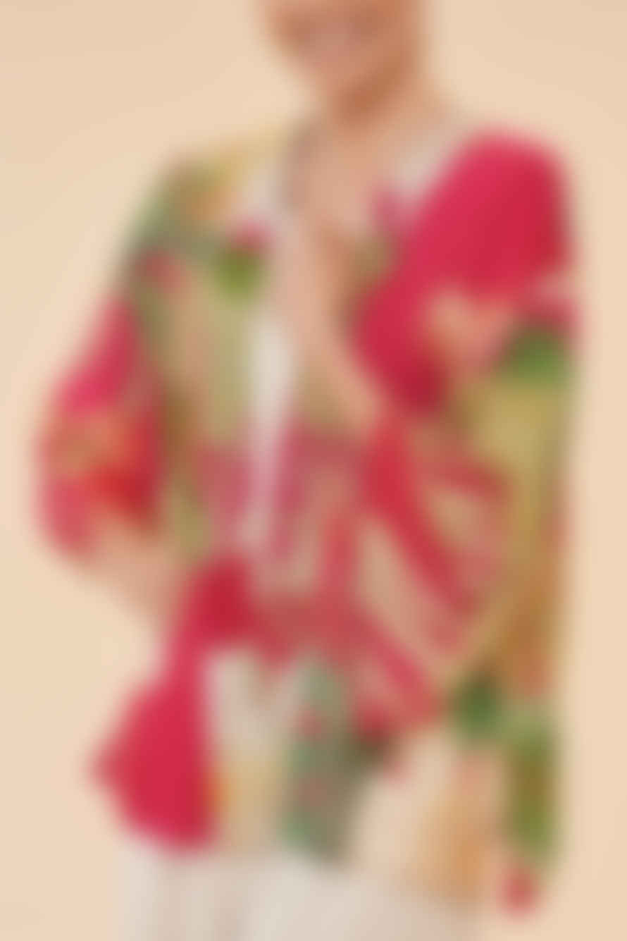 Powder Delicate Tropical Kimono Jacket - Dark Rose
