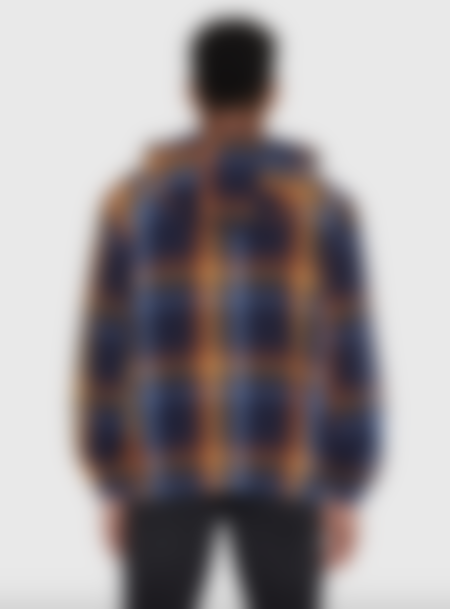 Knowledge Cotton Apparel  1060038 Checked Hoodie Twill Zipper Jacket Blue Check