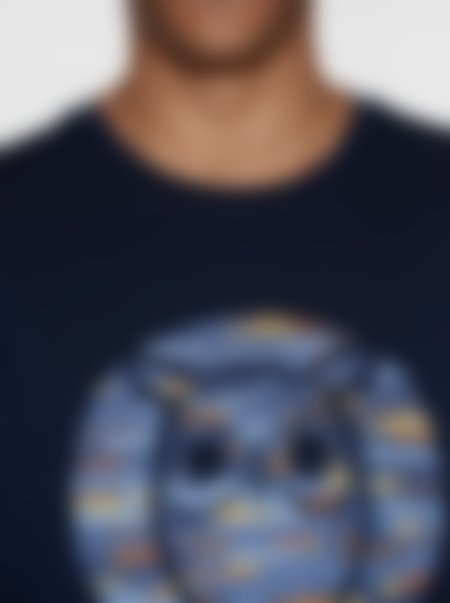 Knowledge Cotton Apparel  1010101 Regular Short Sleeve Heavy Single Owl Cross T-Shirt Night Sky