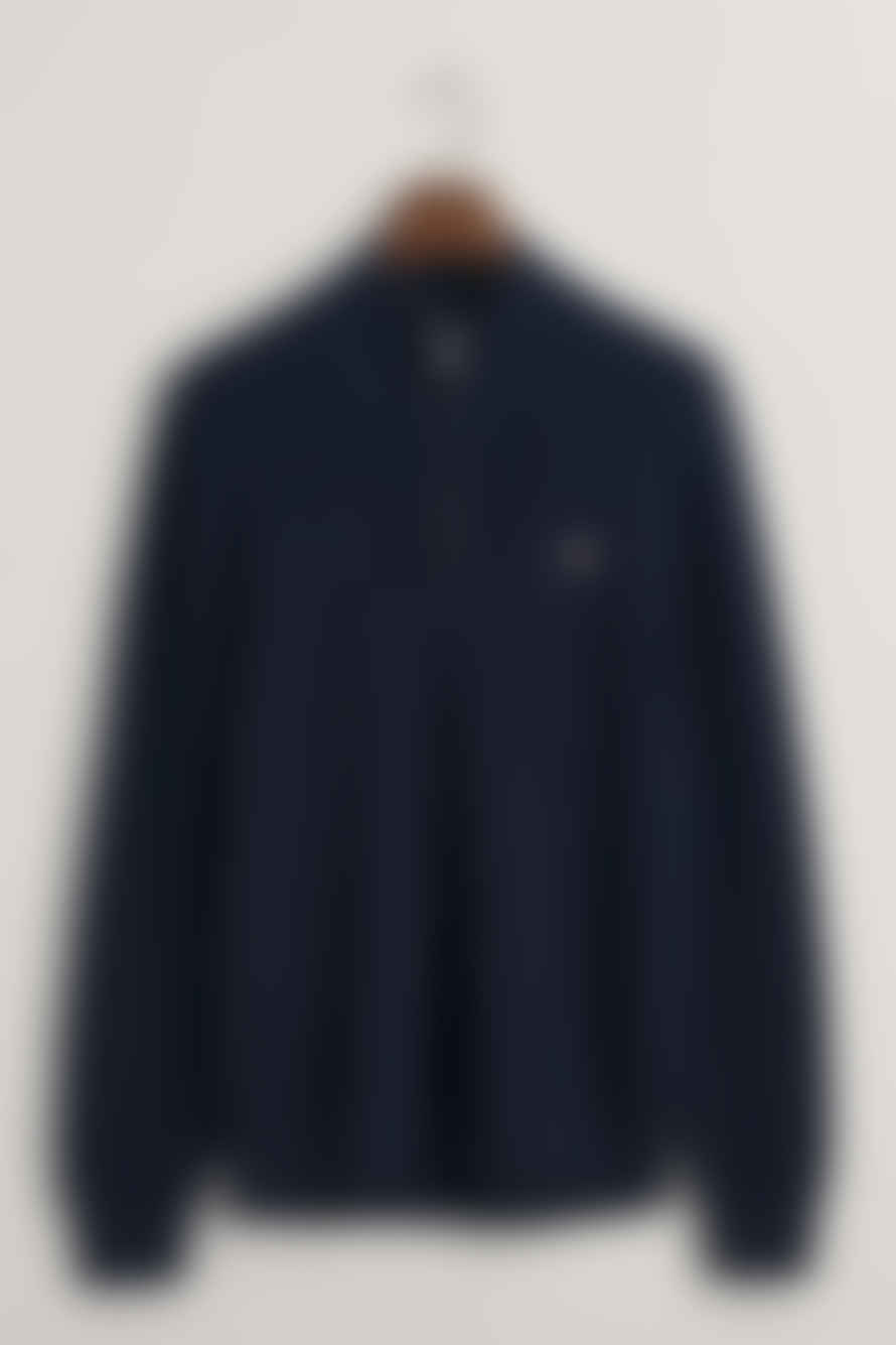 Gant - Striped Textured Cotton Half-zip Sweater In Evening Blue 8030199 433