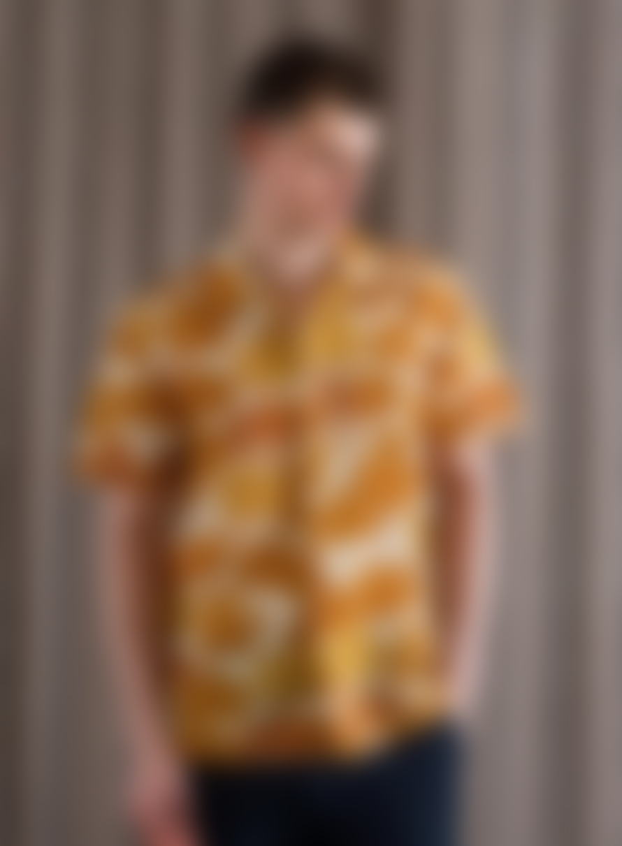 Far Afield Selleck S/s Shirt Flower Collage Print In Honey Gold From