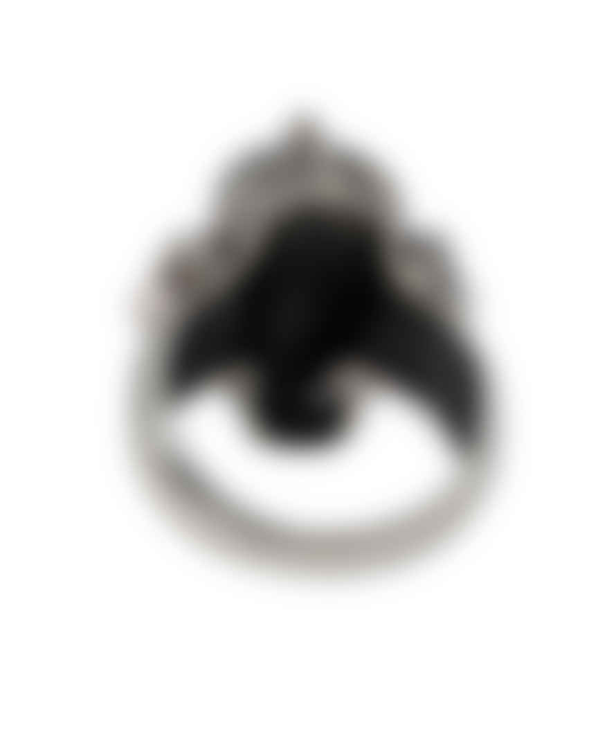 Urbiana Premium Silver Elephant With Black Hat Ring
