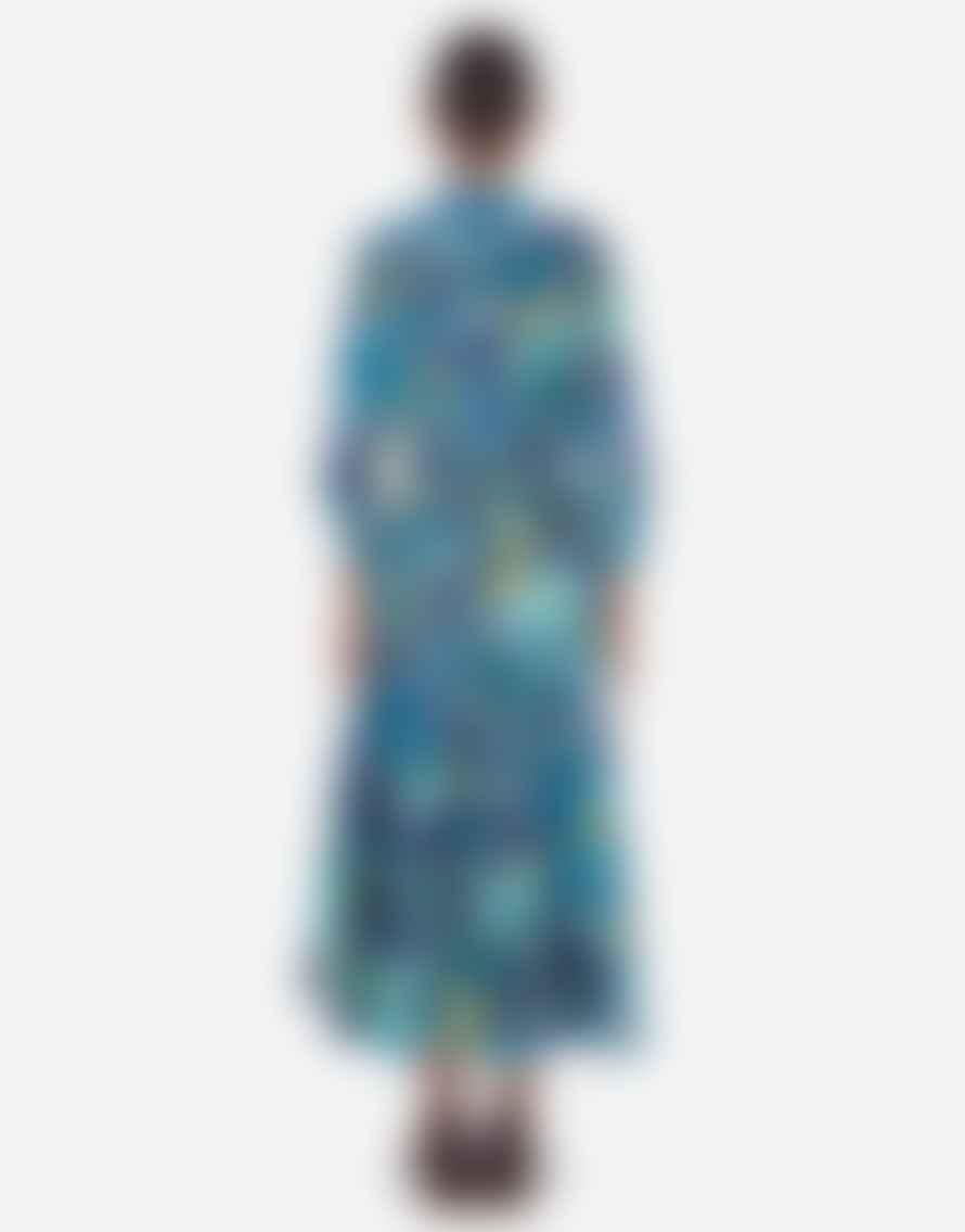 Sara Roka Sara Roka Davida Abstract Print Midi Dress With Belt Col: 501 Blue, Si
