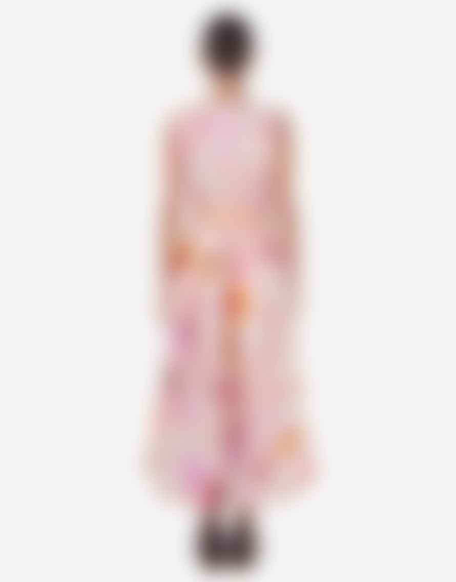 Sara Roka Sara Roka Riah Flower Print Sleeveless Midi Dress Col: 425 Pink, Size: