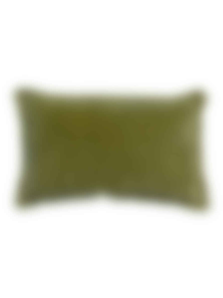 Viva Raise Fara Olive Fringed Velvet Cushion - 30x50cm