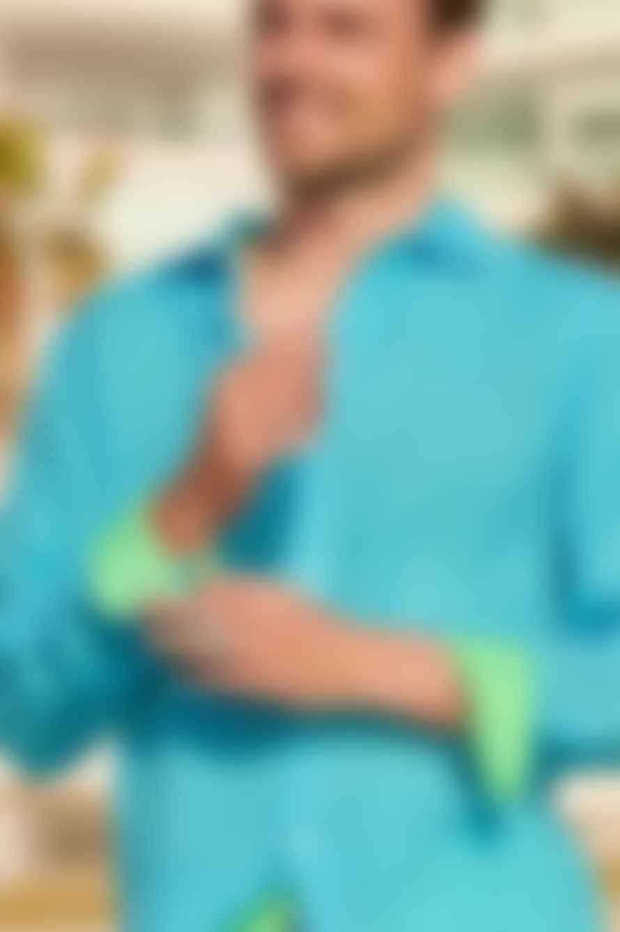 ASPIGA Mens Linen Shirt In Turquoise