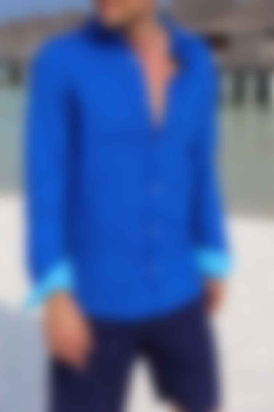 ASPIGA Mens Linen Shirt In Cobalt Blue