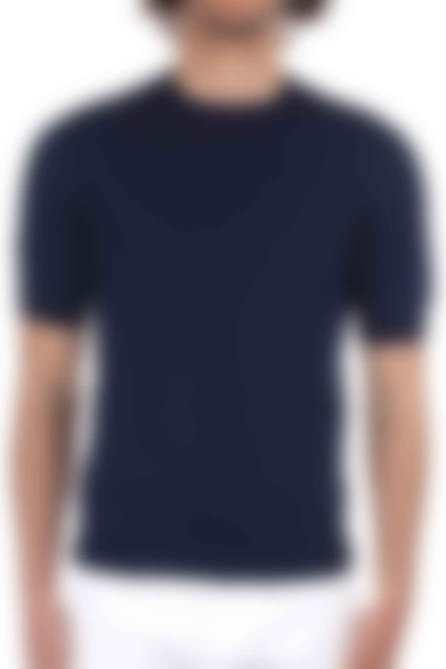 FILIPPO DE LAURENTIIS - Dark Blue Lightweight Crepe Cotton Short Sleeve Knitted T-shirt