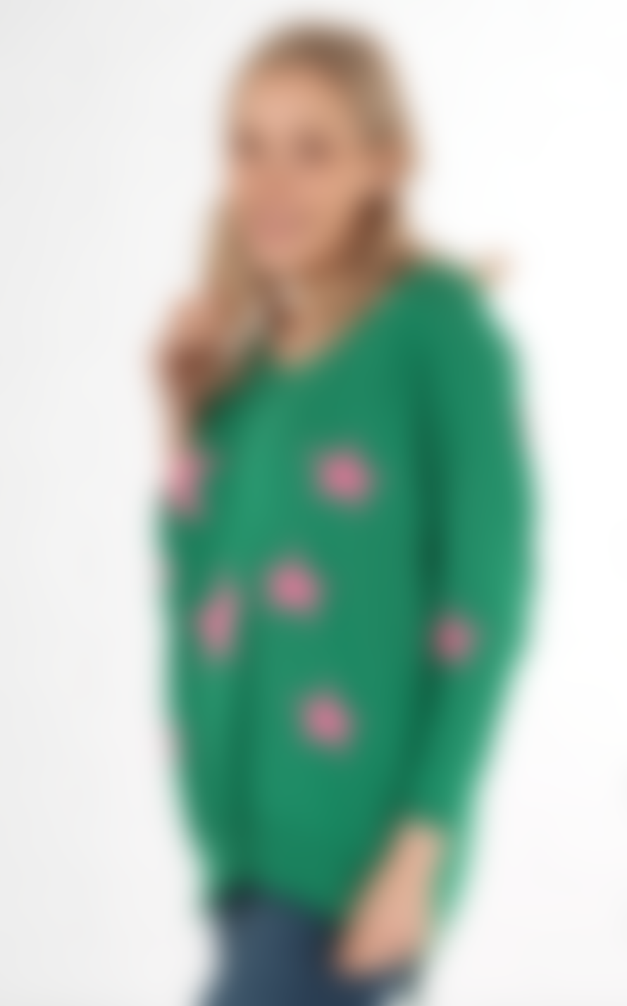 MSH Msh Scattered Star Print Lightweight Cotton Jumper In Green And Fuchsia