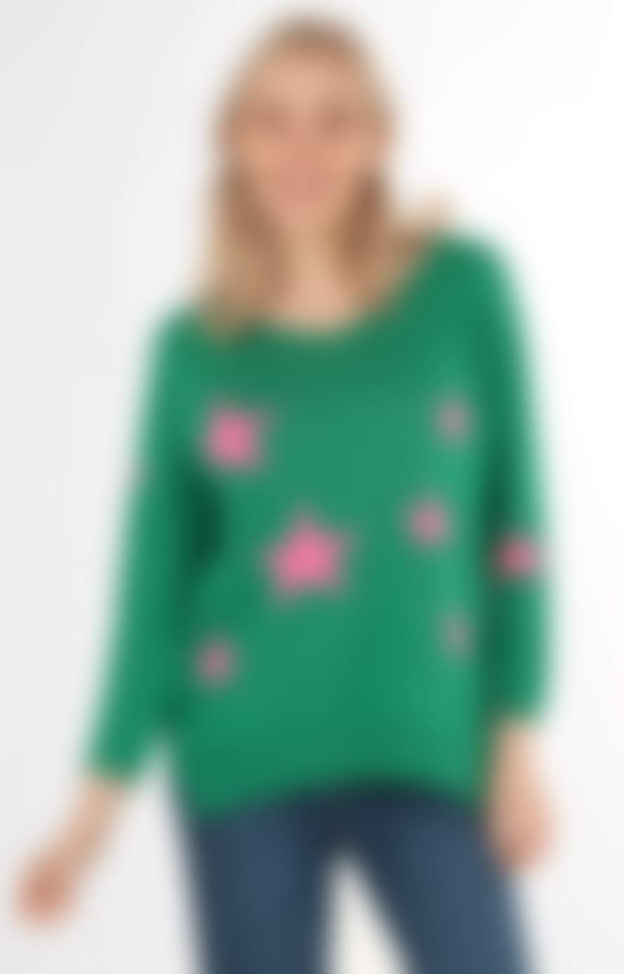MSH Msh Scattered Star Print Lightweight Cotton Jumper In Green And Fuchsia