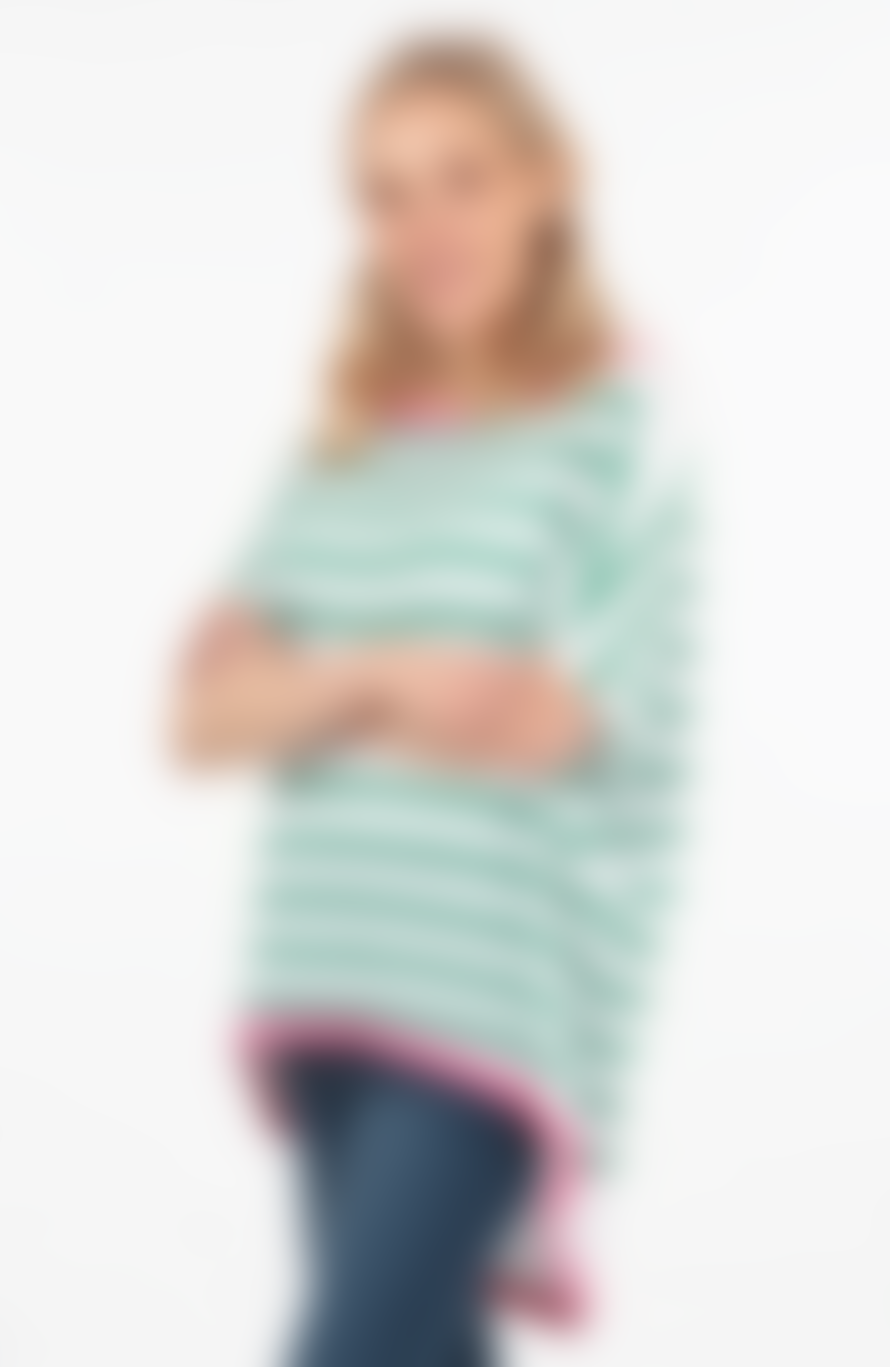 MSH Msh Striped Short Sleeve Cotton Jumper With Contrasting Trim In White Green And Fuchsia