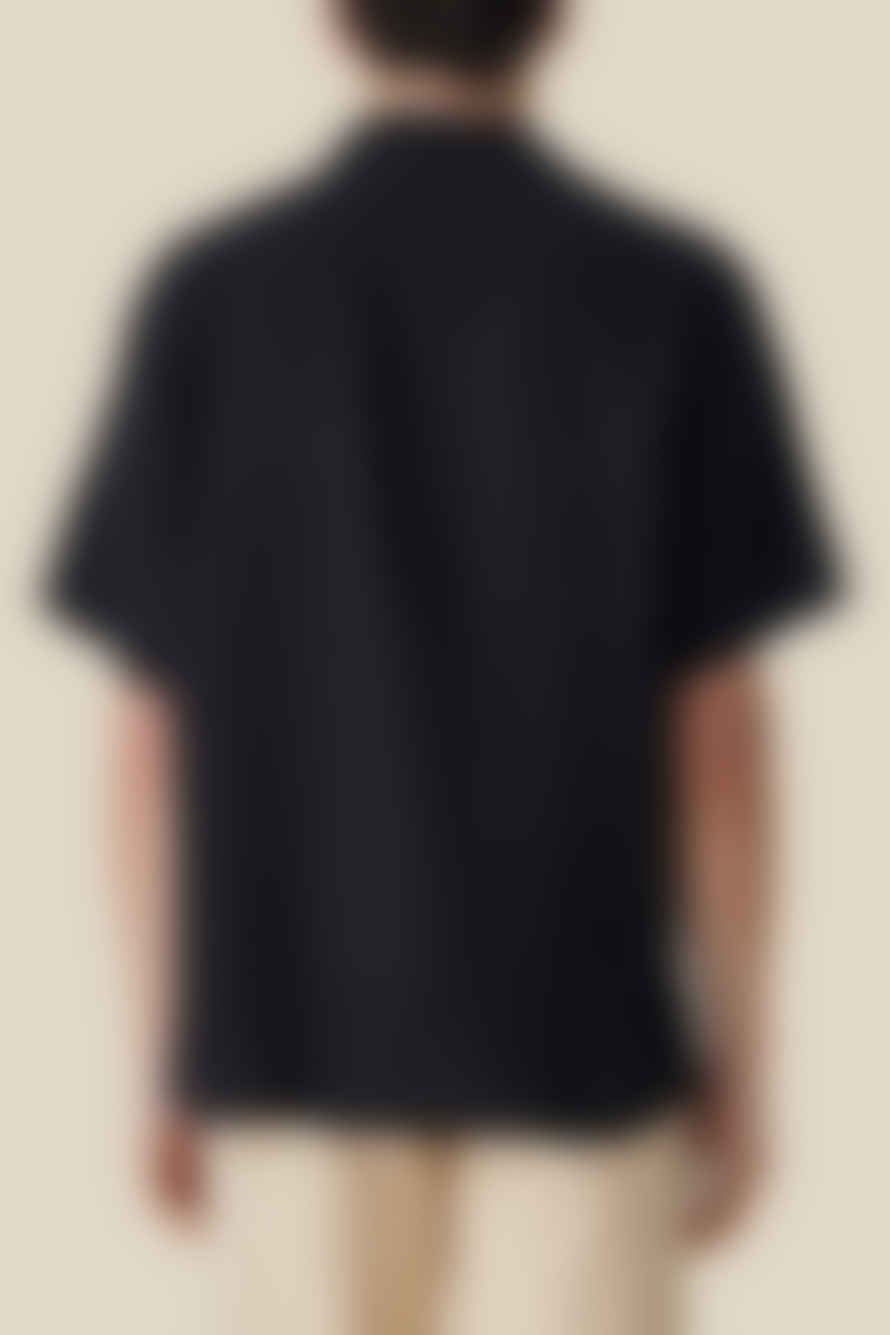  Portuguese Flannel Black Linen Camp Collar Shirt