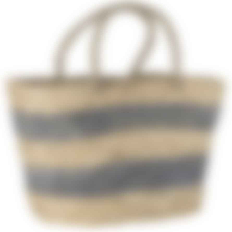 Ib Laursen Seagrass And Corn Beach Bag - Grey Stripes