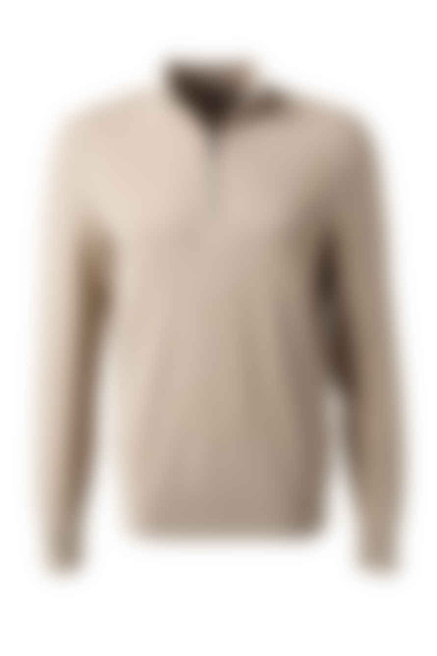 Hugo Boss Boss - Ebrando Beige Zip Neck Sweater In Micro Structured Cotton 50505997 455