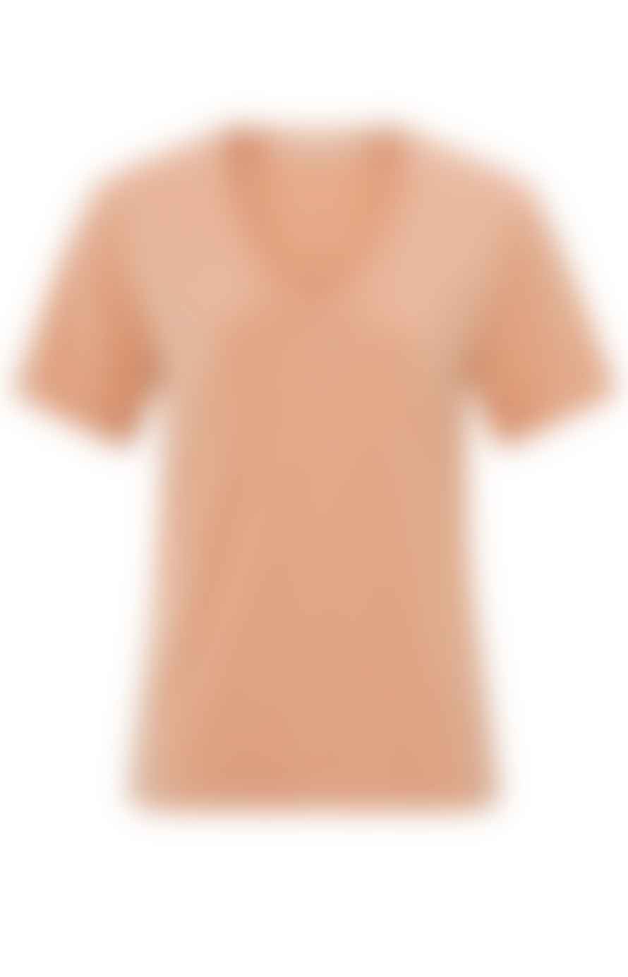 Yaya T-shirt With Rounded V-neck And Short Sleeves | Dusty Coral Orange