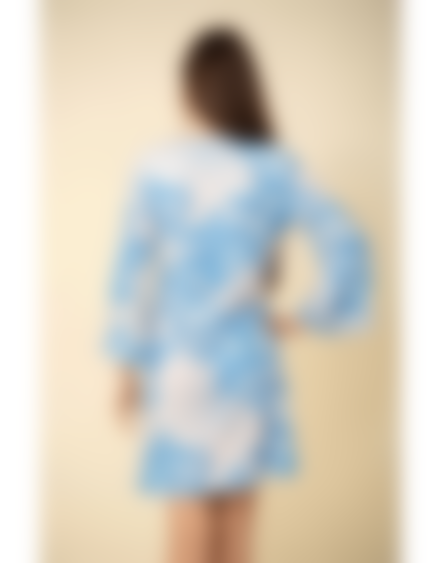 HALEBOB Halebob Blue Geometric Print V Neck Crop Sleeve Dress Size: S, Col: Bl
