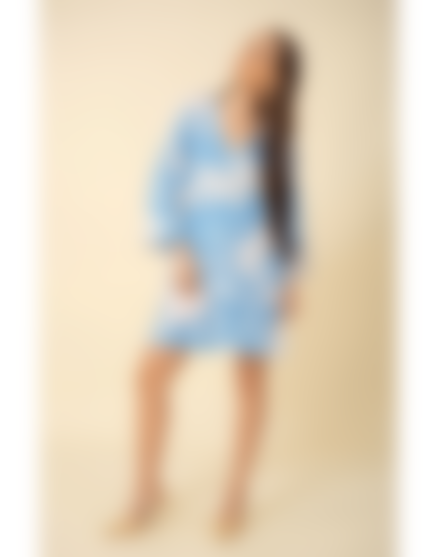 HALEBOB Halebob Blue Geometric Print V Neck Crop Sleeve Dress Size: S, Col: Bl