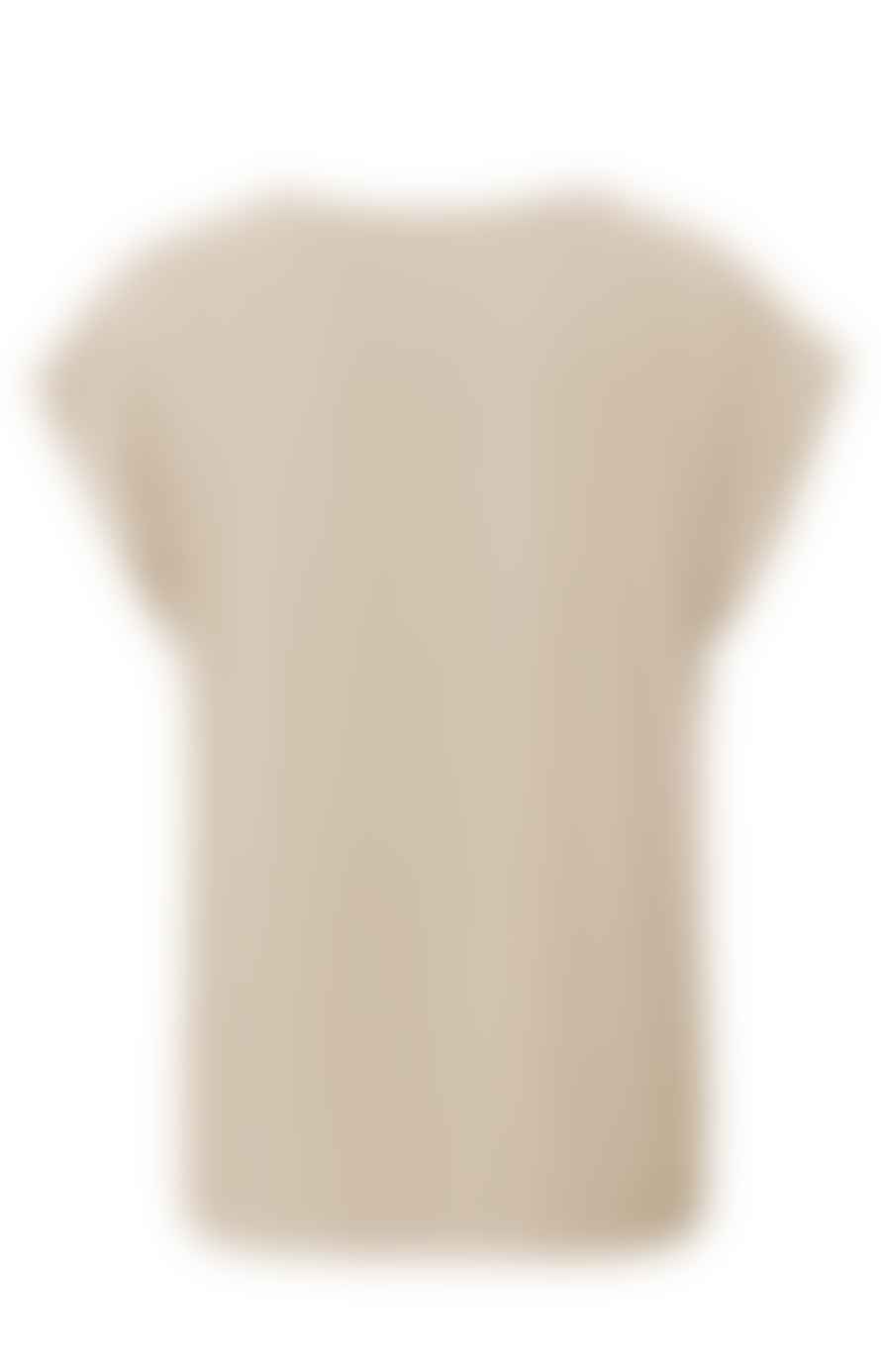 Yaya Top With Round Neck In Fabric Mix | White Pepper Beige