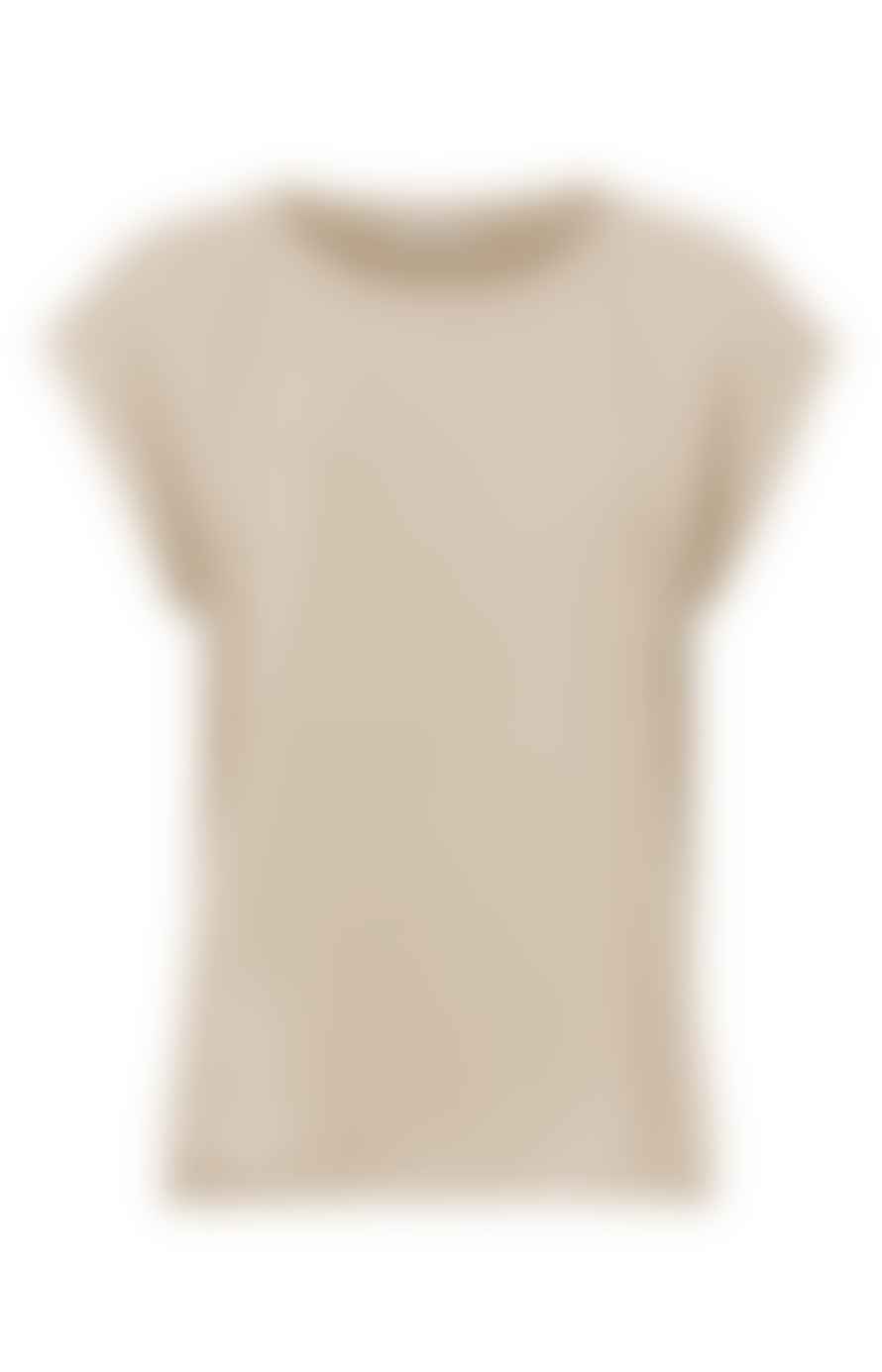 Yaya Top With Round Neck In Fabric Mix | White Pepper Beige