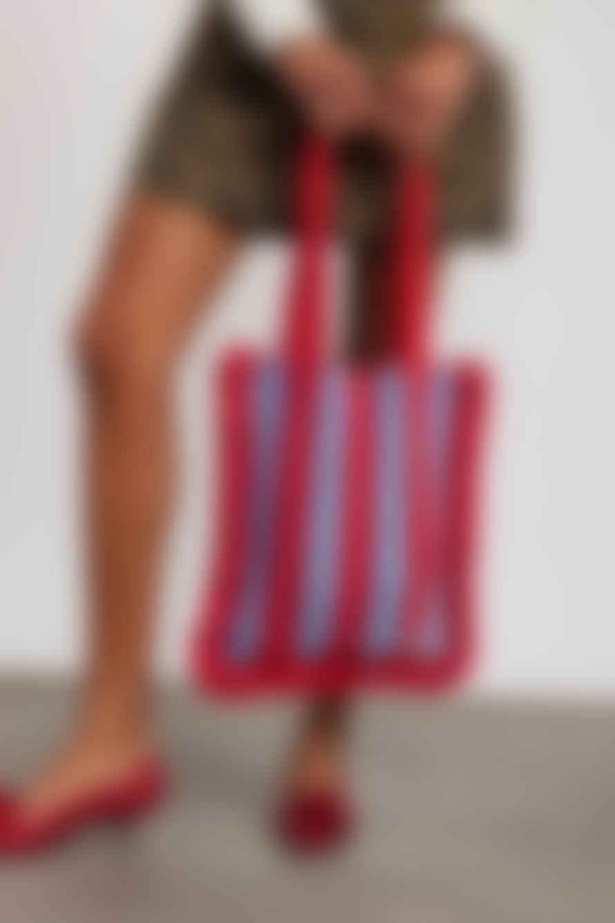 Damson Madder Red Blue Stripe Frill Crochet Bag